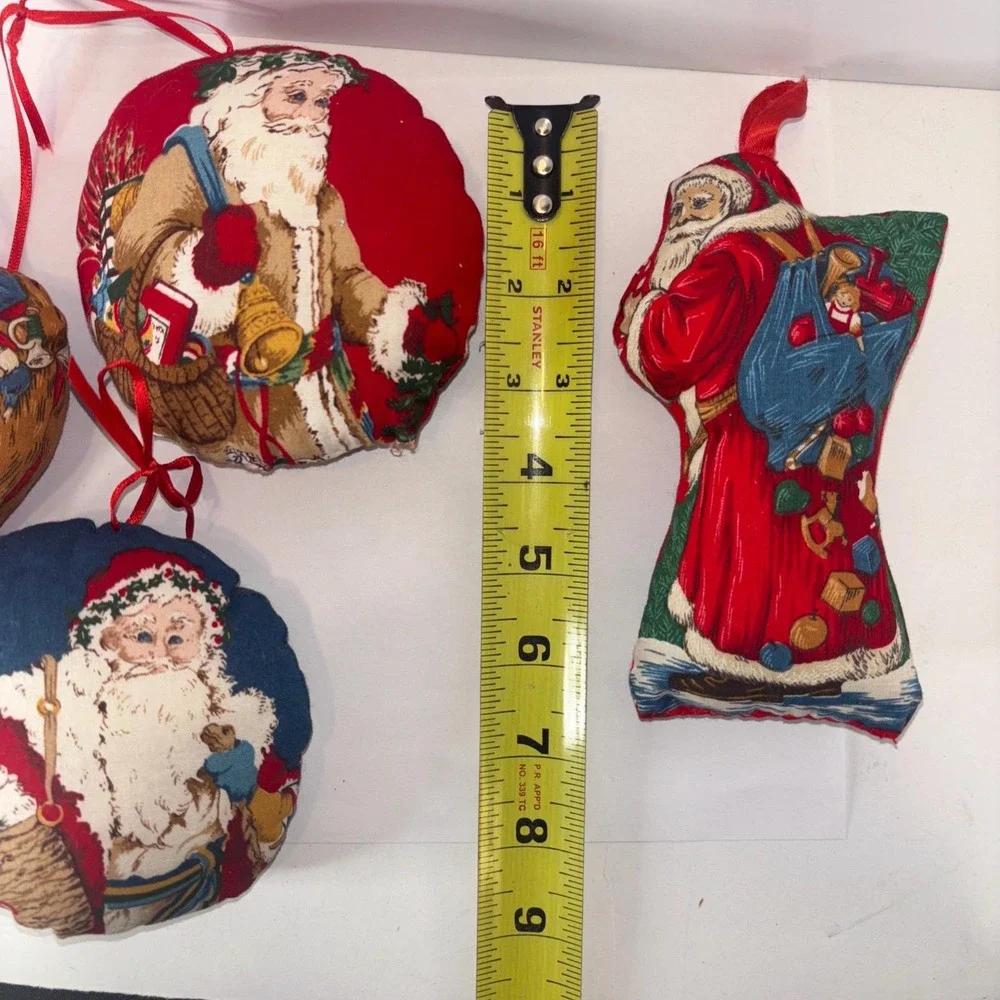 4 Vintage Fabric Pillow Christmas Ornaments Father Christmas Santa